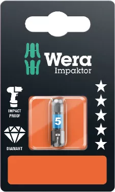 073905 - DC SB Impaktor Bit Hex-Plus 5mm Point 1/4in Drive 1in Length