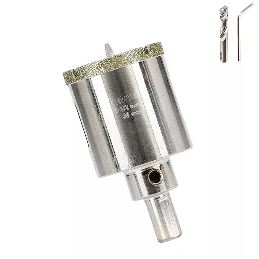 1-1/2inch | 38mm Diamond Hole Saw with Center Drill bit and Diamond-Coated Center Drill bit for Ceramic Glass Marble Fiberglass Granite and Porcelain Tiles by CENYB