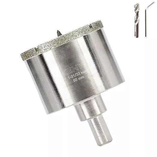1-31/32inch | 50mm Diamond Hole Saw with Center Drill bit and Diamond-Coated Center Drill bit for Ceramic Glass Marble Fiberglass Granite and Porcelain Tiles by CENYB