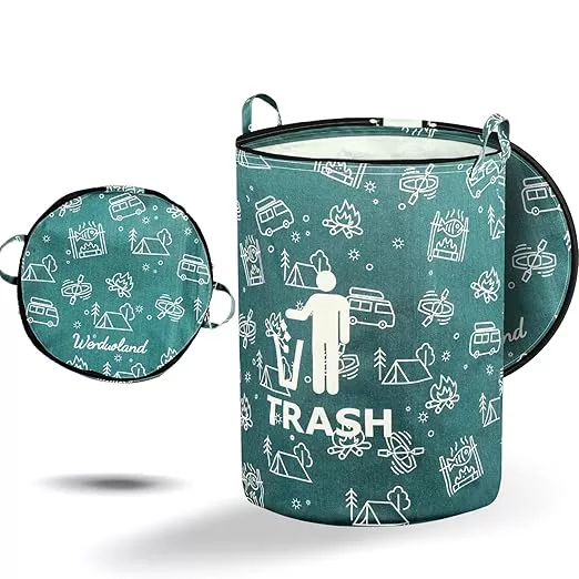 1 Pcs 30 Gallon Collapsible Trash Can Portable Waterproof Reusable with Zippered Lid for RV's, Camping, Recycling, Yard Waste, Leaf Bag, Children Toy Bin (Recycling)