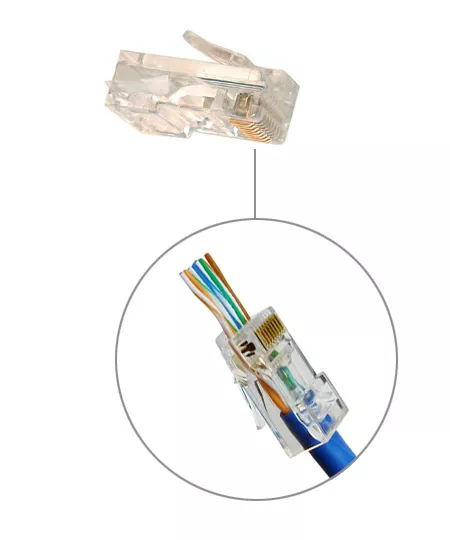 100-208PT5-100 - CAT5e - 8 Conductor RJ45 Pass-Through Plugs, 50u, Pkg/100