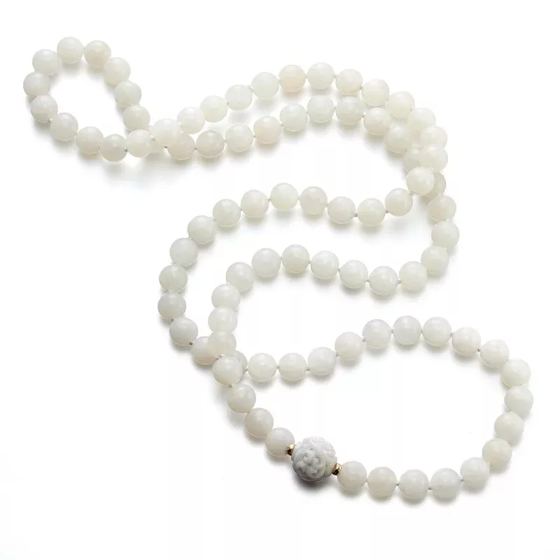 10mm White Jade Bead & Prosperity Dragon Ball Station Necklace