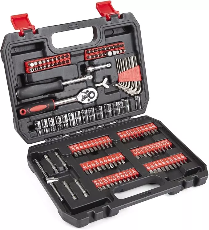 132 Piece Home Repair Tool Set - General Home/Auto Repair Hand Tool Set, Toolbox Storage Case with Driver Handle Socket Wrench Hex Keys Screwdriver bits - Perfect for Homeowner, DIY, Handyman