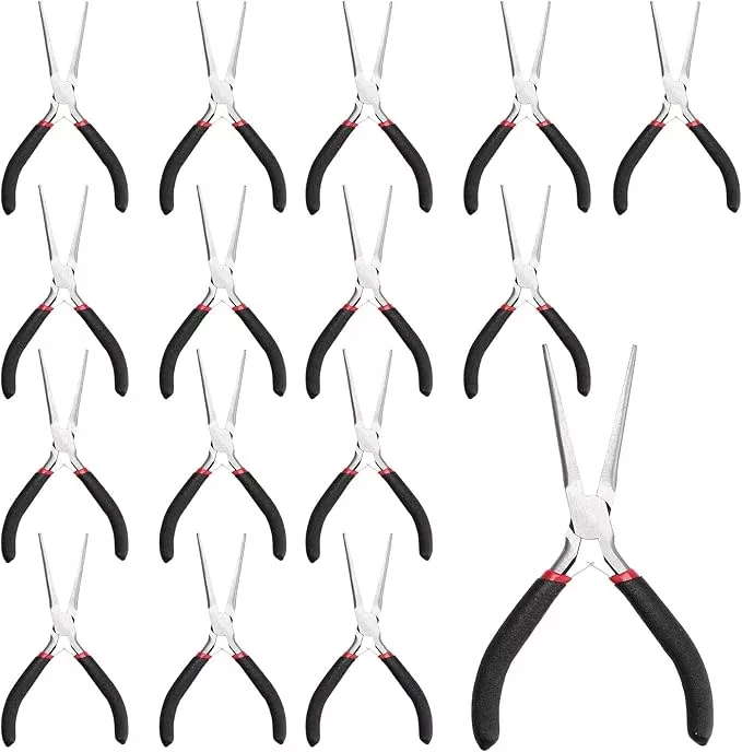 15 PCS 6 Inch Needle Nose Pliers, Precision Pliers with Extra Long Tips and Non-Serrated Jaws for Wire Wrapping, Jewelry Making, Gripping Gadgets