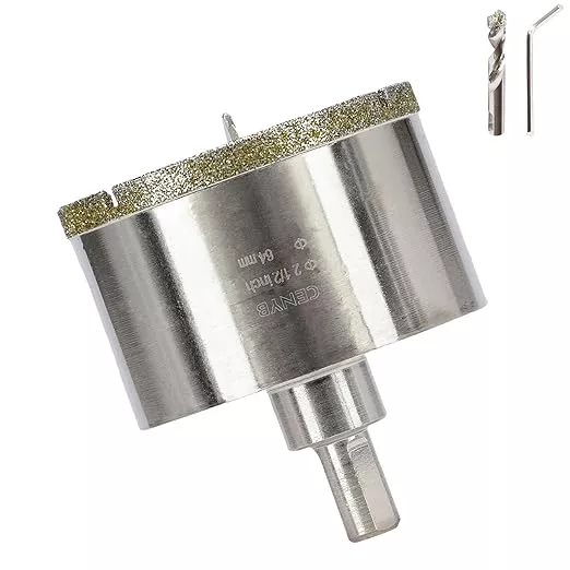 2-1/2inch | 64mm Diamond Hole Saw with Center Drill bit and Diamond-Coated Center Drill bit for Ceramic Glass Marble Fiberglass Granite and Porcelain Tiles by CENYB