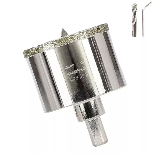 2-5/32inch | 55mm Diamond Hole Saw with Center Drill bit and Diamond-Coated Center Drill bit for Ceramic Glass Marble Fiberglass Granite and Porcelain Tiles by CENYB
