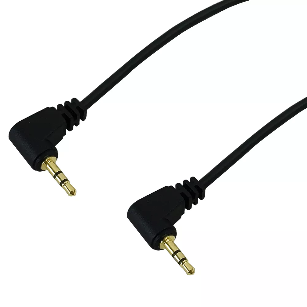 2.5 mm Stereo Male Right Angle to Male Right Angle Cable - Riser Rated CMR/ FT4 - Black - 10 ft