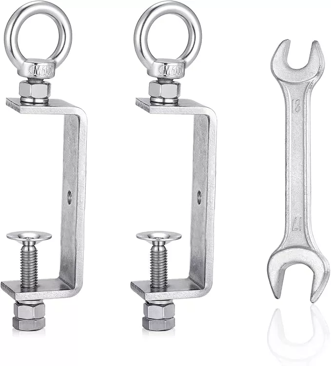 2-Pack Small C Clamps – 304 Stainless Steel Beam Clamps with M10 Screw Ring | Adjustable, Rust-Resistant I Beam Clamps for Ring Beams, Welding, Woodworking, Plants & Desk Use. Wide Jaw Openings(100MM)