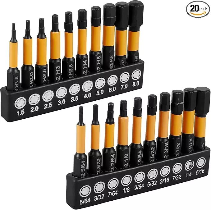 20Pcs Impact Hex Head Allen Wrench Drill Bit Set S2 Alloy Magnetic 1/4inch Quick Release Shank Screw Driver Drill Bit for Home Repair