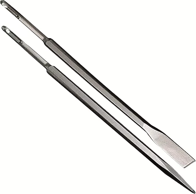 24-Inch SDS Plus Chisel Set, 3/4 Inch Flat Chisel and Point Chisel with Sds Plus Shank Ideal for Concrete Demolition, Tile Removal Chisel Tool for SDS Plus Hammer Drill Attachment