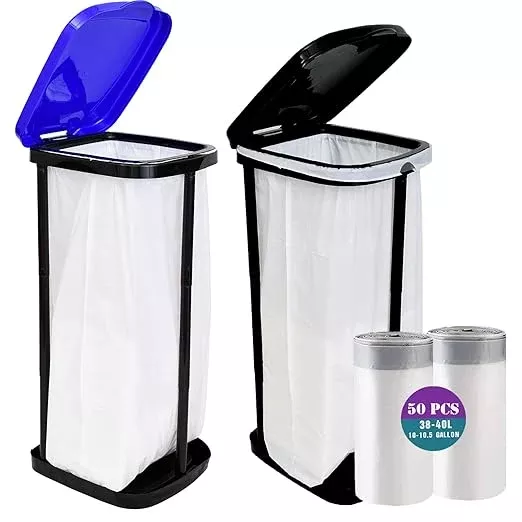 2PCS Portable Trash Bag Holder Collapsible Trash can with 50 PCS Drawstring Trash Bags | Expandable Outdoor Waste Bins Camping Accessories for Indoor Outdoor RV Picnic Kitchen Home Use