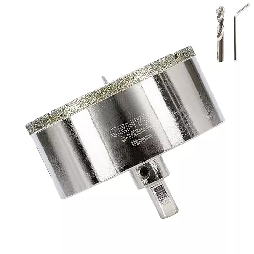 3-1/2inch | 89mm Diamond Hole Saw with Center Drill bit and Diamond-Coated Center Drill bit for Ceramic Glass Marble Fiberglass Granite and Porcelain Tiles by CENYB