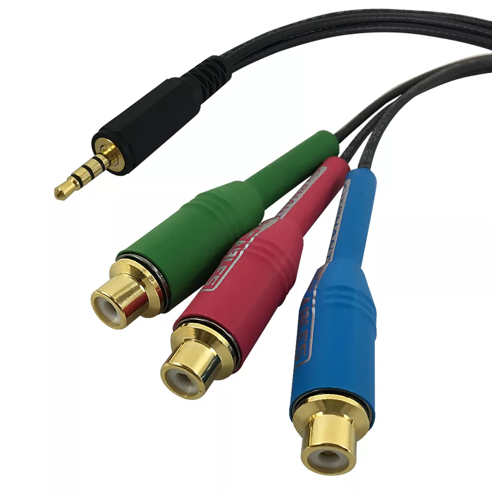3.5 mm 4C Male to 3X RCA Female Cable (Component Samsung Dongle) - 1 ft