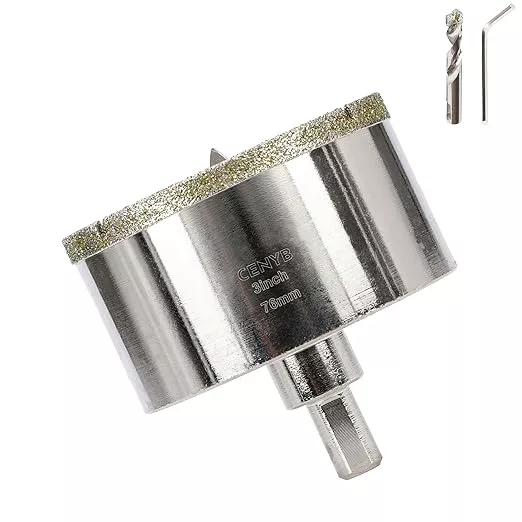 3inch | 76mm Diamond Hole Saw with Center Drill bit and Diamond-Coated Center Drill bit for Ceramic Glass Marble Fiberglass Granite and Porcelain Tiles by CENYB