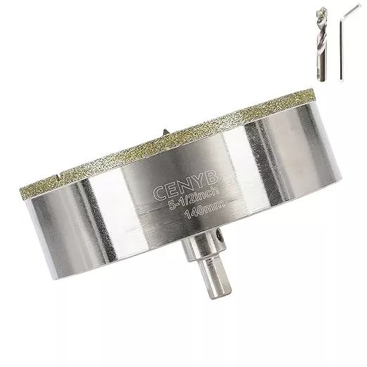 5-1/2inch | 140mm Diamond Hole Saw with Center Drill bit and Diamond-Coated Center Drill bit for Ceramic Glass Marble Fiberglass Granite and Porcelain Tiles by CENYB