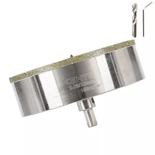 5-29/32inch | 150mm Diamond Hole Saw with Center Drill bit and Diamond-Coated Center Drill bit for Ceramic Glass Marble Fiberglass Granite and Porcelain Tiles by CENYB