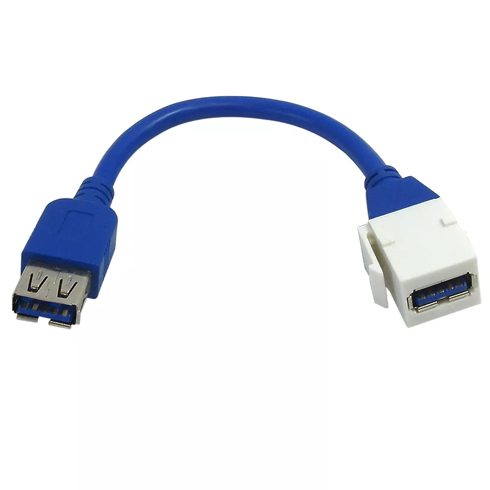 6 Inch USB 3.0 F/F Keystonewall Plate Insert - White