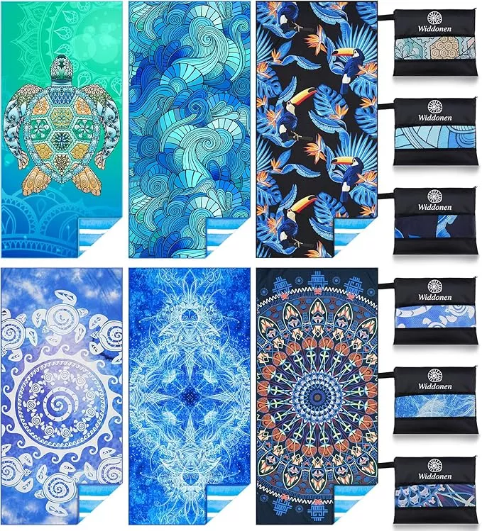 6 Pack Microfiber Lightweight Beach Towel Sand Free Quick Dry Absorbent Thin Compact Towels for Swimming Pool Camping Beach Accessories Large Easy Pack Travel Things for Vacation Essentials Gift