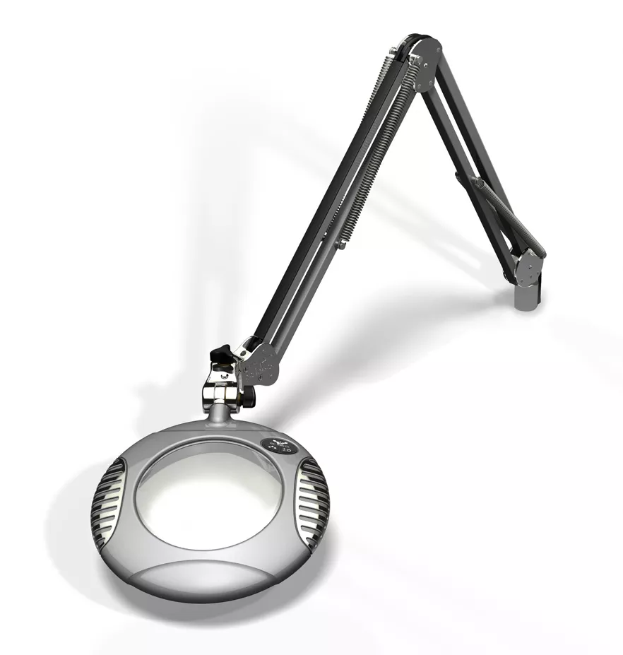 6" Round Green-Lite LED Magnifier - 4 Diop (2X) - Weighted Base - 43" Reach - Silver
