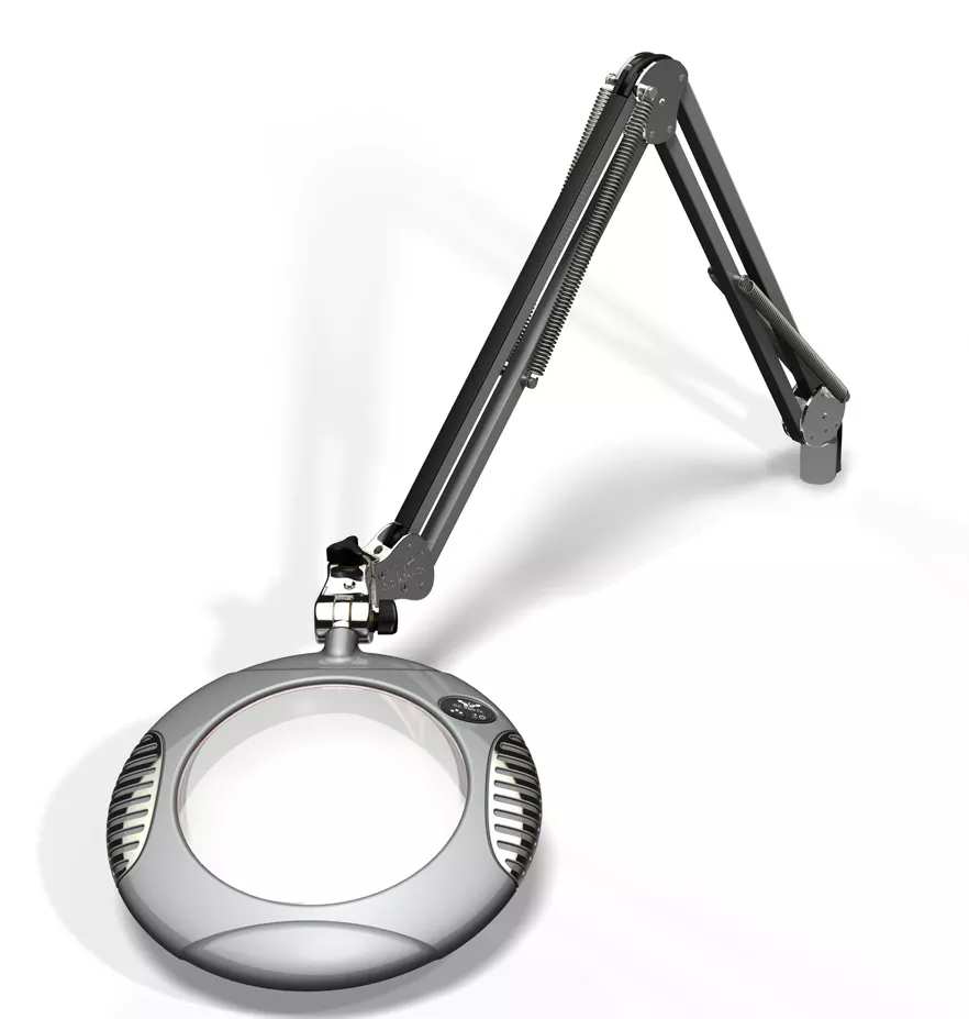 7.5" Round Green-Lite LED Magnifier - 4 Diop (2X) - Screw Down - 30" Reach - Silver