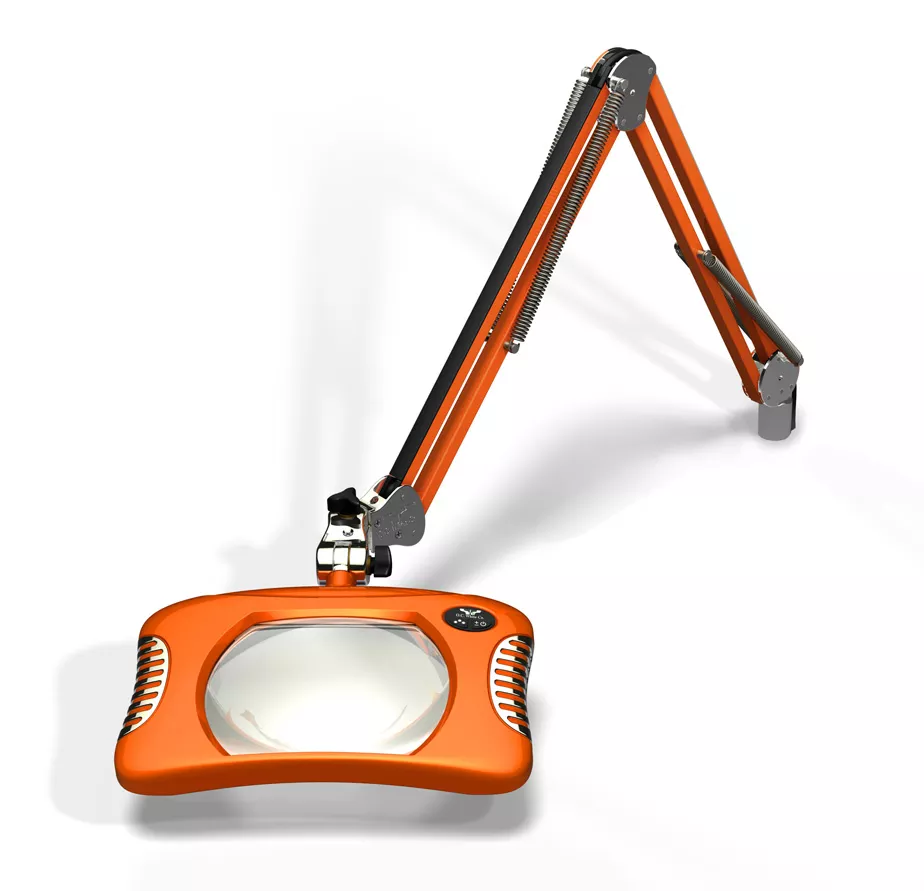 7" x 5.25" Rectangle Green-Lite LED Magnifier- Screw Down - 30" Reach -Brilliant Orange