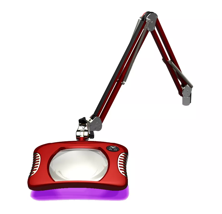 7" x 5.25" Rectangle UV Green-Lite LED Magnifier - Screw Down - 30" Reach - Blaze Red
