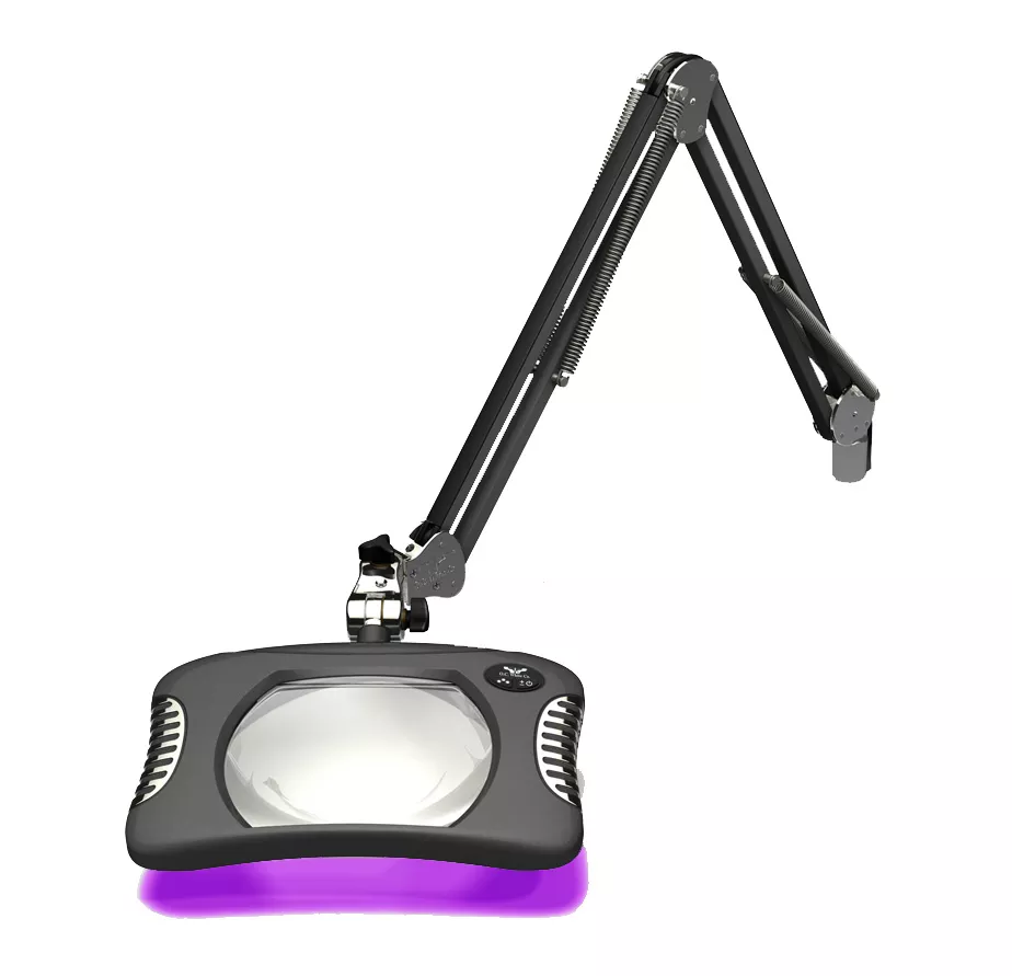 7" x 5.25" Rectangle UV Green-Lite LED Magnifier - Screw Down - 30" Reach - Charcoal Mist