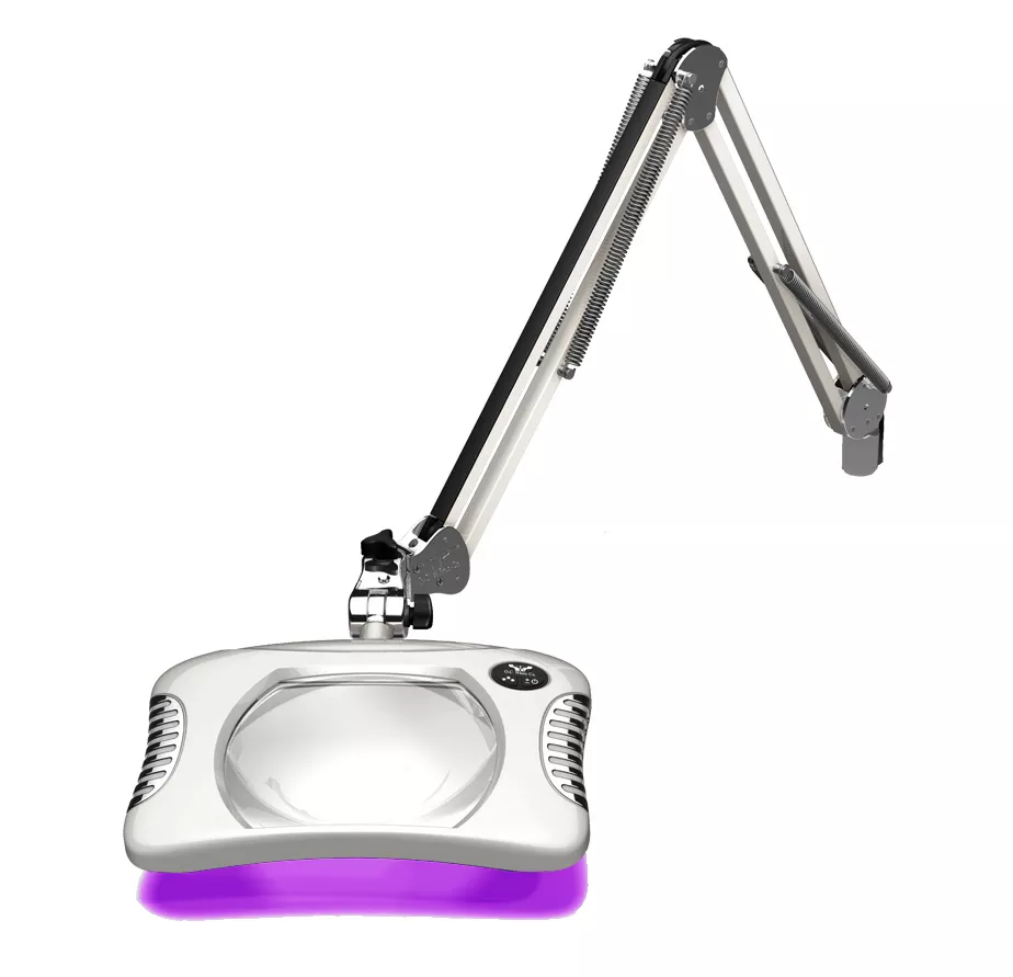7" x 5.25" Rectangle UV Green-Lite LED Magnifier - Screw Down - 30" Reach - Medical White