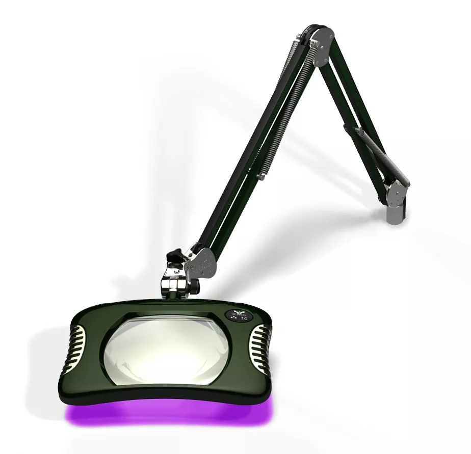7" x 5.25" Rectangle UV Green-Lite LED Magnifier - Screw Down - 30" Reach - Racing Green