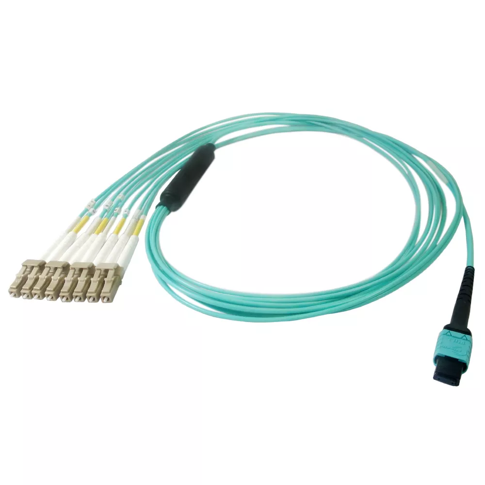 8-Fiber Multimode OM412-Position MPO Female NoGuide Pins To 8X LC/UPC- 10m - 33 ft