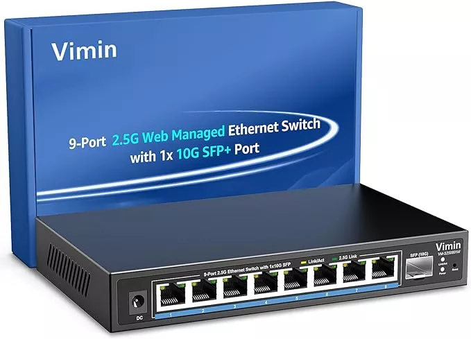 8 Port 2.5G Web Managed Ethernet Switch with 10G SFP, VIMIN 9 Port 2.5G Smart Network Switch Managed 60Gbps Switching Capacity, Support Vlan/QoS/IGMP/Static Aggregation, Desktop/Wall-Mount, Fanless