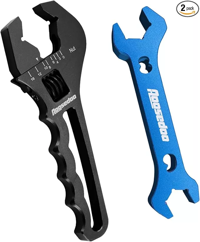 Adjustable AN Fittings Wrench AN Wrench for Hose Fitting Adapters AN Fitting Tool 3AN-16AN Lightweight Aluminum Red. With a 6AN-AN8 Double Hose End Fitting Wrench Blue