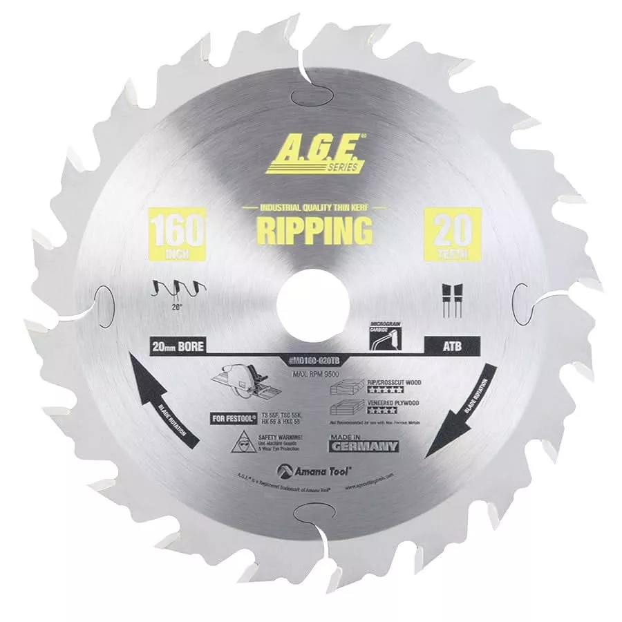 Amana Tools MD160-020TB 160mm 20T Ripping Blade (Fits Festool)
