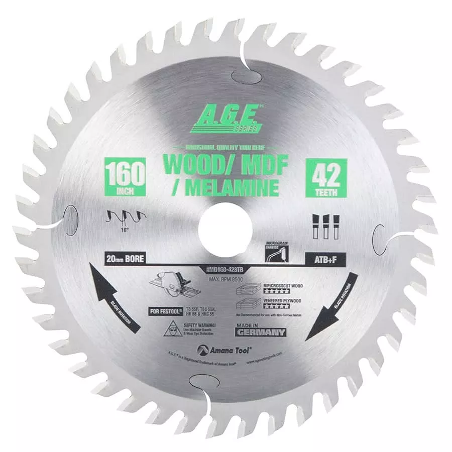 Amana Tools MD160-423TB 160mm 42T Wood/MDF/Melamine Blade (Fits Festool)