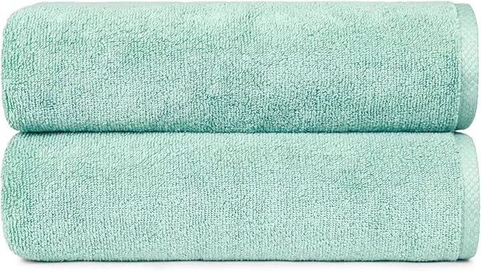 Amazon Basics 100% Cotton Quick-Dry Lightweight Moisture Absorbing Bath Towel, 2-Pack, Seafoam Green, 54" x 30"