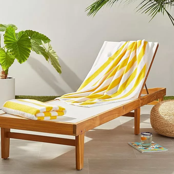 Amazon Basics 100% Cotton Terry Cabana Stripe Pool & Beach Towels, Soft & Absorbent, Large, 2-Pack, Yellow, 30" x 60"