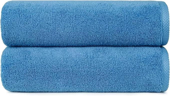 Amazon Basics 2 Piece Quick-Dry Oversize Bath Towel, 100% Cotton, Lake Blue, 54" x 30"