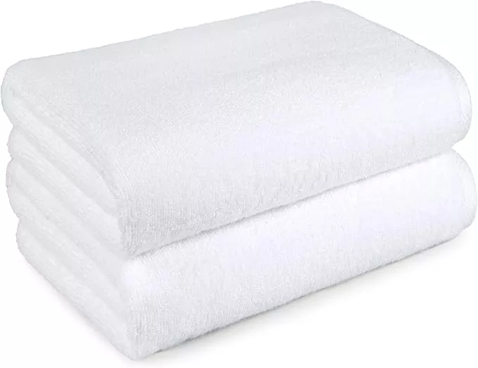 Amazon Basics 2 Piece Quick-Dry Oversize Bath Towel, 100% Cotton, White, 62" x 30"