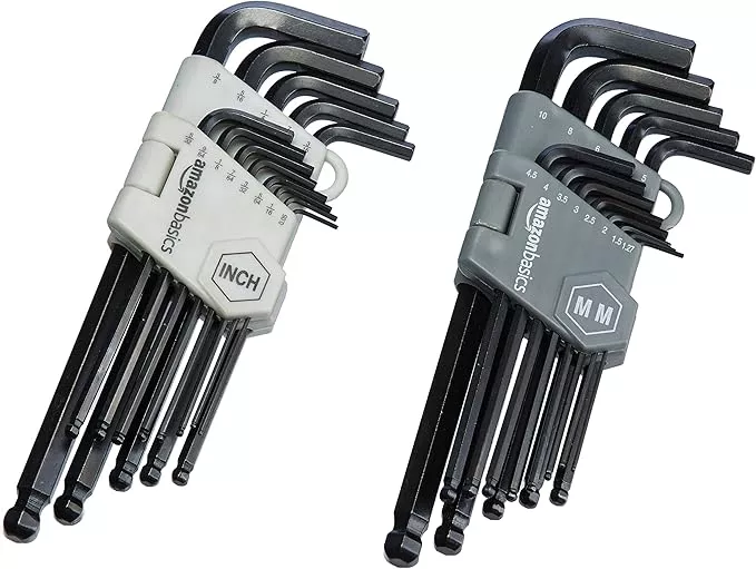 Amazon Basics Hex Key Allen Wrench, Long Arm, Metric and Standard Sizes, 26-Piece