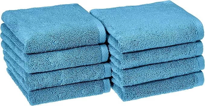Amazon Basics Quick-Dry Hand Towels - 100% Cotton, 8-Pack, 28 x 16 inches, Lake Blue