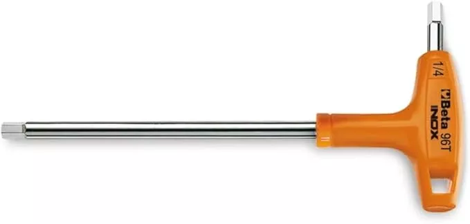 Beta 96TINOX Stainless Steel High Torque T-Handle Hex Key Allen Wrench, SAE 3/8"