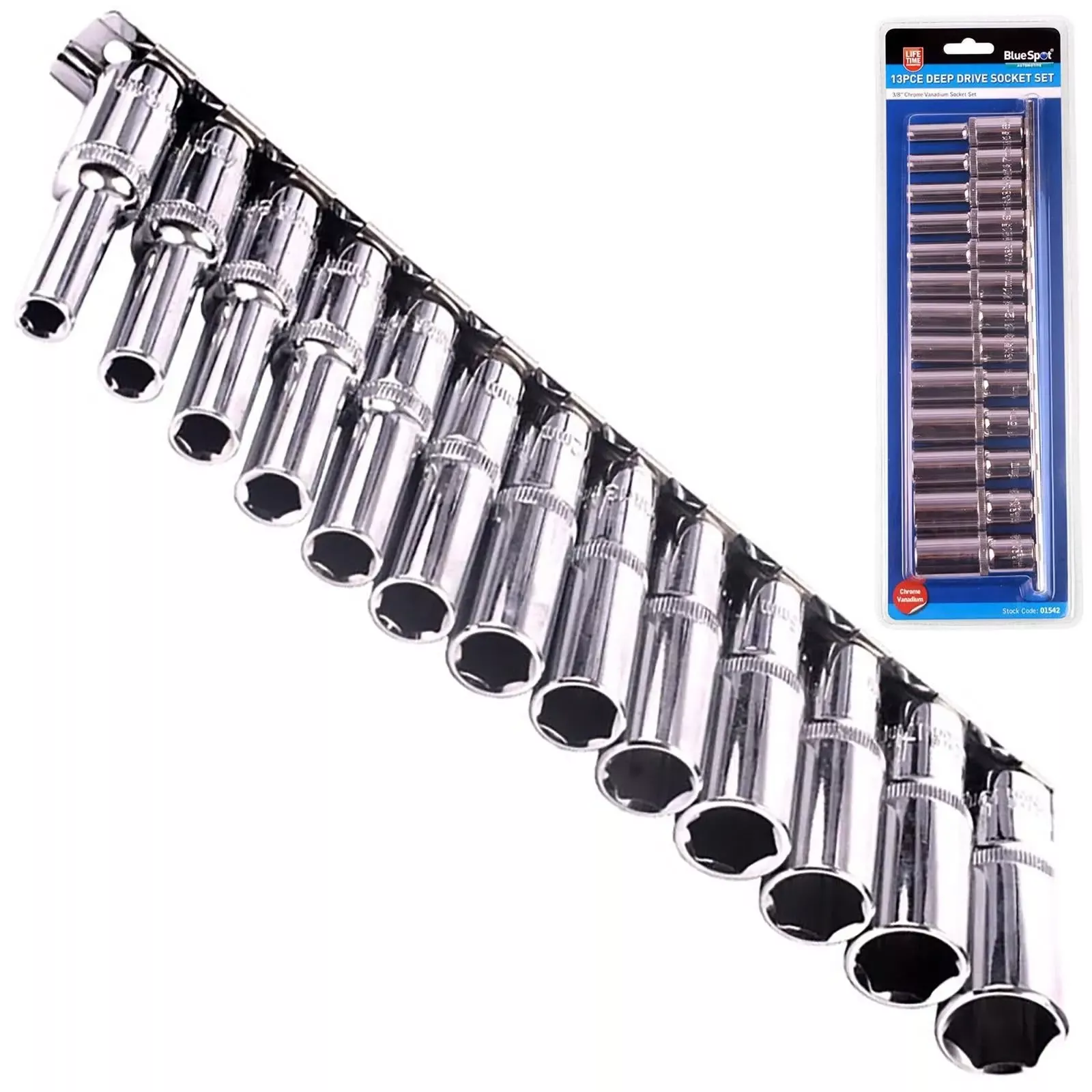 BlueSpot 3/8" Deep Socket Metric Long Reach Shaft 6-19mm Rail 13pc