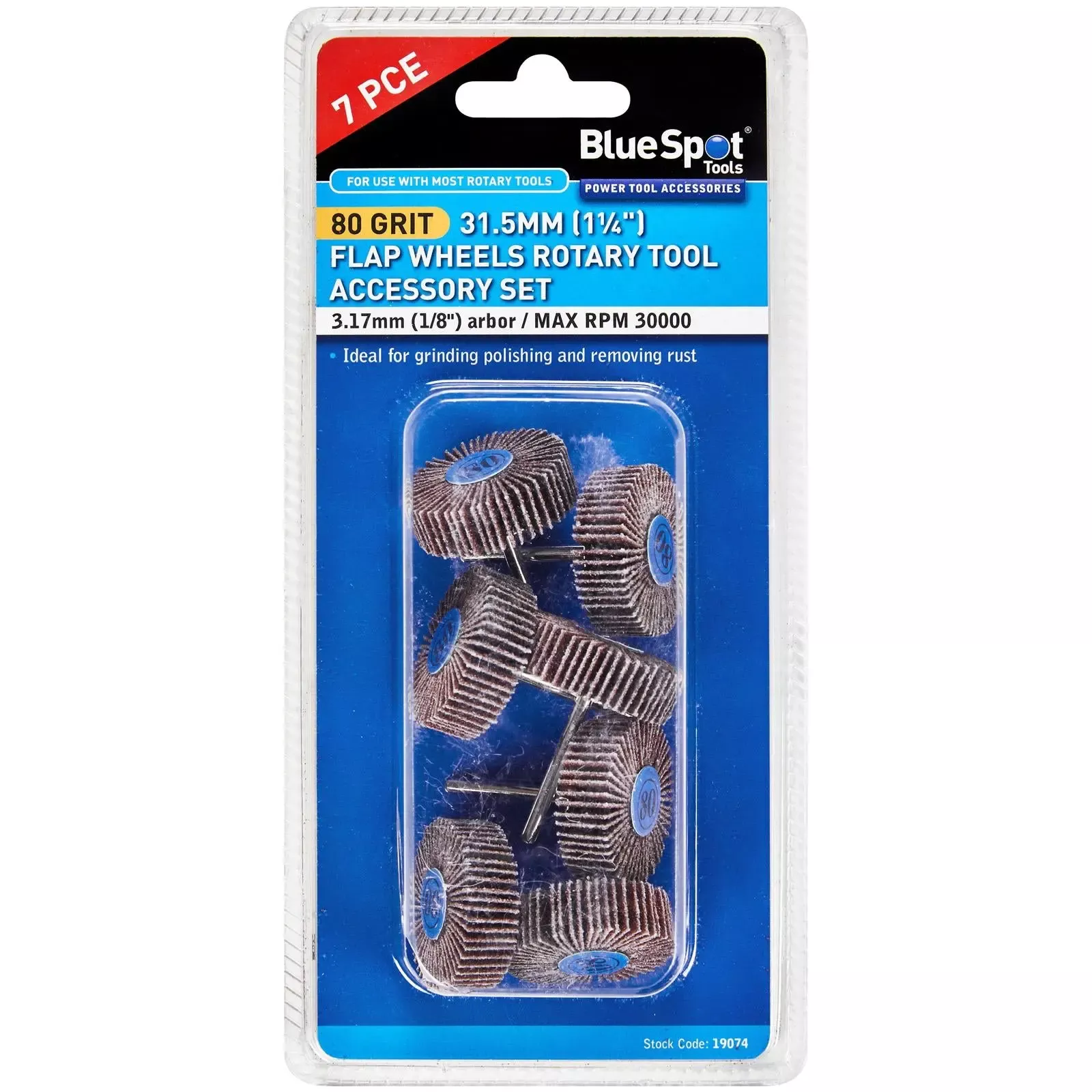 BlueSpot Flap Wheels 80 Grit 31.5mm for Rotary Tool 7 Piece