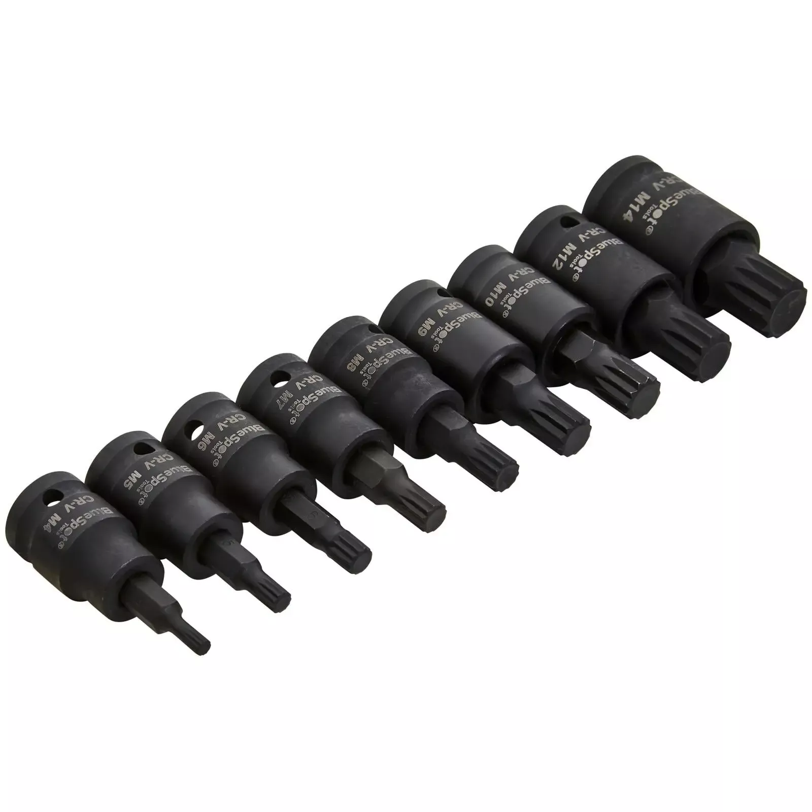 BlueSpot Impact Spline Socket Bit Set 3/8" Drive M4-M14 9 Piece