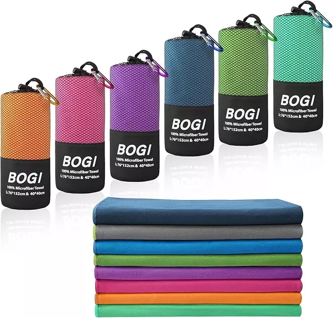 BOGI Microfiber Travel Sports Towel - Quick Dry, Soft Lightweight, Compact for Camping, Gym, Yoga, Swimming, Backpacking (XL:72''x32''+16''x16'' - Orange)