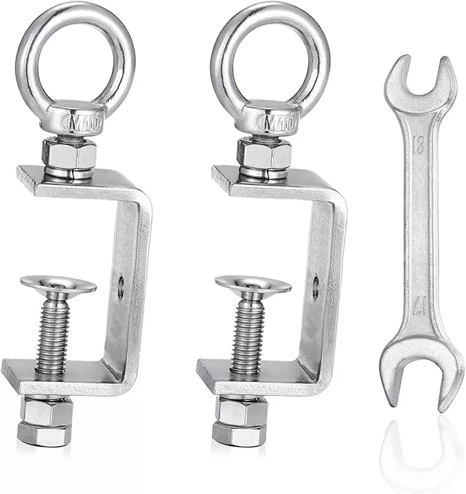 C Clamp – 304 Stainless Steel Beam Clamps with M10 Screw Ring | Adjustable, Rust-Resistant I Beam Clamps for Ring Beams, Welding, Woodworking, Plants & Desk Use. Wide Jaw Openings (55MM)2-Pack