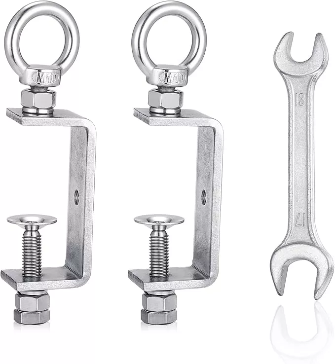 C Clamps – 304 Stainless Steel Beam Clamps with M10 Screw Ring | Adjustable, Rust-Resistant I Beam Clamps for Ring Beams, Welding, Woodworking, Plants & Desk Use. Wide Jaw Openings(75MM)2-Pack