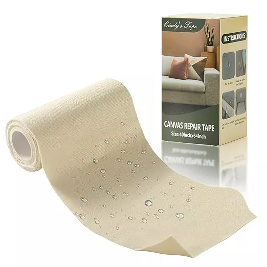 Canvas Repair Tape, 4×63 Inches Light Beige Waterproof Self-Adhesive Patch for Outdoor Gear,Durable and Weatherproof Fabric Tape for Boat Covers,Couch,Tents, Sofas, Sun Shades, Awnings, Lounge Chairs
