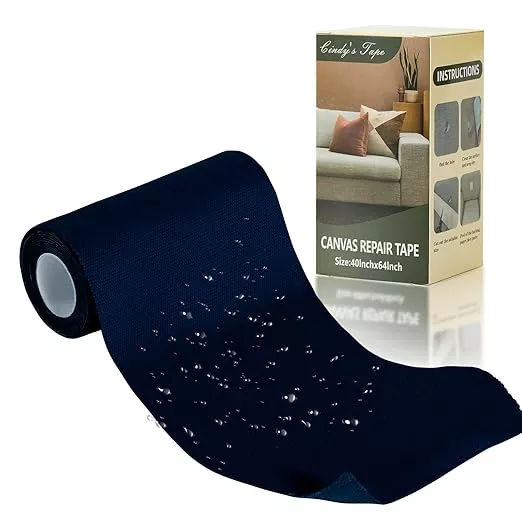 Canvas Repair Tape, 4×63 Inches Navy Blue Waterproof Self-Adhesive Patch for Outdoor Gear, Durable and Weatherproof Fabric Tape for Boat Covers,Couch,Tents, Sofas, Sun Shades, Awnings,Lounge Chairs