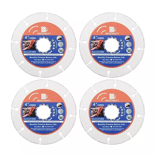 Carbide Multi Wheel,BRSCHNITT 4pcs 4 Inch (100mm) with Arbor 7/8"-5/8" Tungsten Carbide Cut Off Wheel for Wood,Laminate,Gypsum Board,Plastic for Angle Grinder Cutting Disc